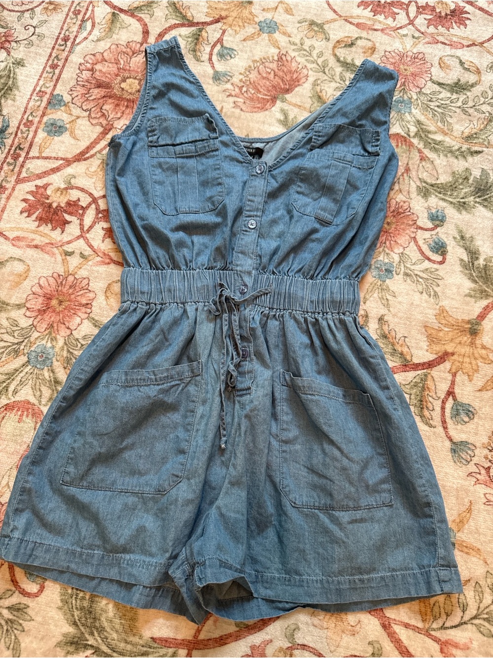 Forever 21 Light Blue Denim Sleeveless Drawstring Romper